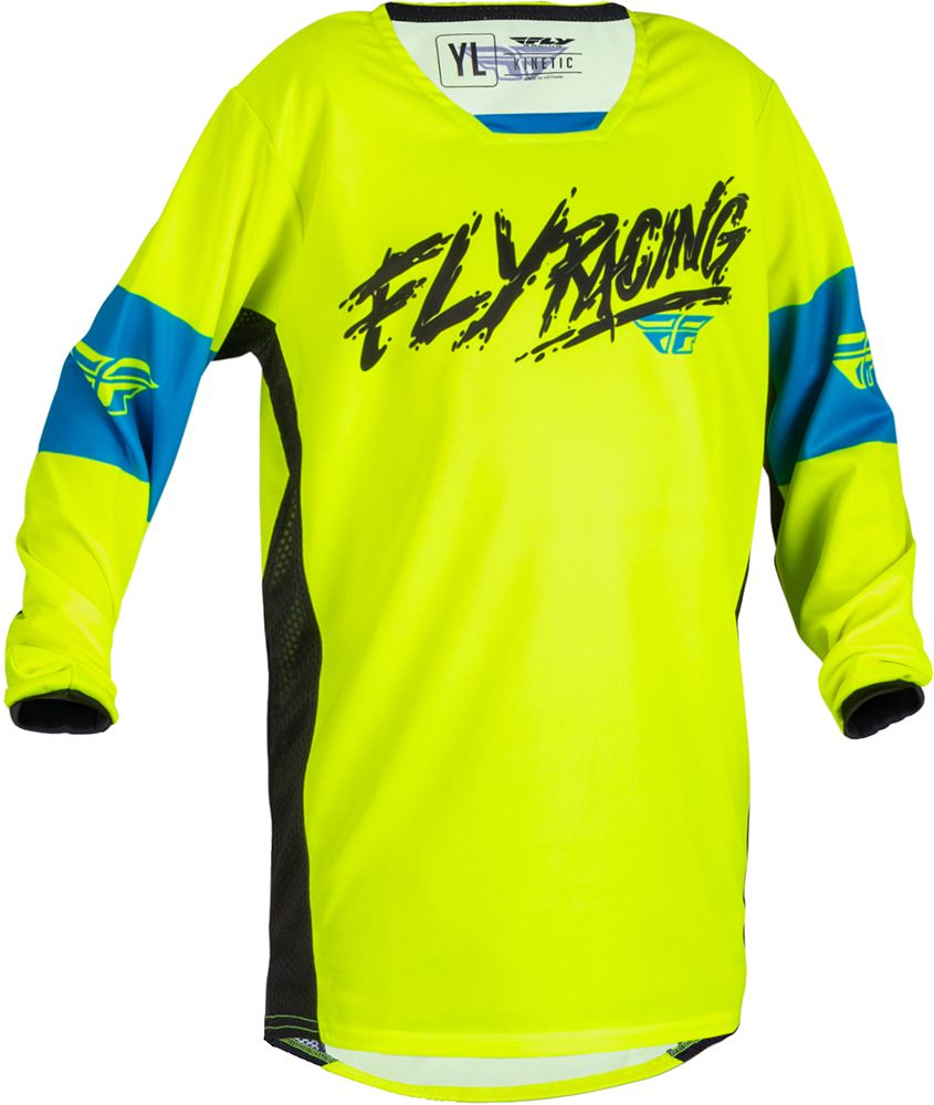 Fly MX-Jersey Kinetic Youth Khaos Black/Hi-Vis/Cyan -YS-